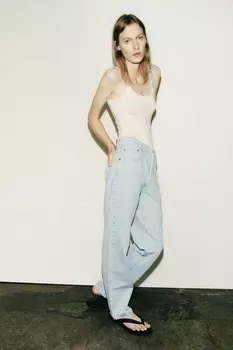 Топ из полиамида на тонких лентах ZARA, экру