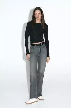 Топ из полиамида с длинным рукавом ZARA, черный