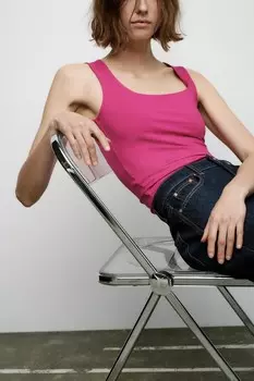 Топ из полиамида с широким бретельки ZARA, розовый