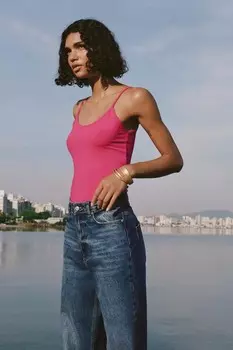 Топ из полиамида с тонкими лестницами ZARA, фуксия