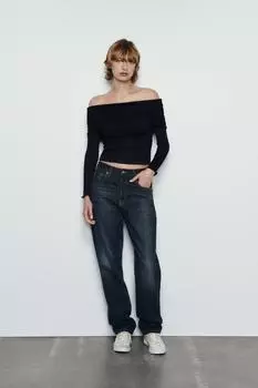 Топ из полупрозрачного хлопка со сборкой ZARA, черный