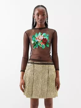 Топ из полупрозрачной сетки с пайетками и длинными рукавами Yuhan Wang, черный