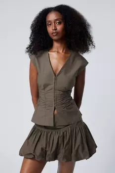 Топ из поплина без рукавов с рюшами Weekday, коричневый