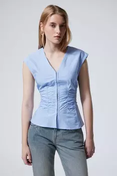 Топ из поплина без рукавов со сборками Weekday, голубой