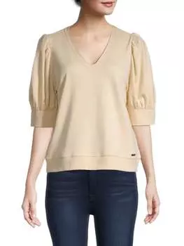 Топ из Поплина Calvin Klein с пышными рукавами, wheat