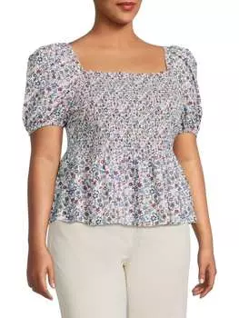 Топ из Поплина French Connection Plus Artina с цветочным принтом, белый