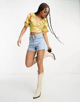 Топ из поплина Miss Selfridge с оборками, оранжевый цвет в стиле ретро