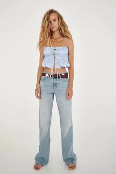 Топ из поплина с бантиками ZARA, небесно-голубой