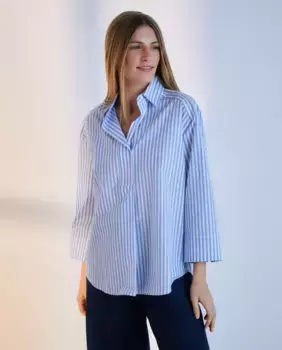 Топ из поплина с длинными рукавами Woman El Corte Ingls, синий