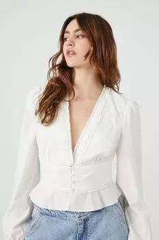 Топ из поплина с оборками Forever 21, белый