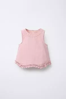 Топ из поплина с оборками ZARA, розовый