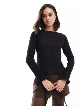 Топ из поплина с присборенным вырезом и косой горловиной черного цвета ASOS DESIGN