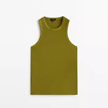 Топ из прочного хлопка в рубчик Massimo Dutti, зеленый