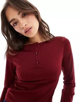 Топ из прозрачной сетки с длинными рукавами в бордовом цвете ASOS DESIGN