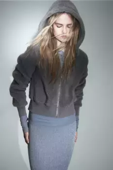 Топ из пушистой ткани с капюшоном и молнией H&M, серый
