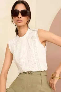 Топ из ракушек с защипами и вышивкой Love & Roses, белый