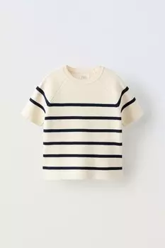 Топ из рифленой ткани в полоску ZARA, темно-синий