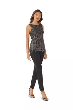 Топ из сетчатой ткани с бахромой из бисера Adrianna Papell, черный