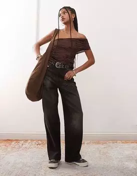 Топ из сетчатой ткани с флокированием COLLUSION коричневого цвета