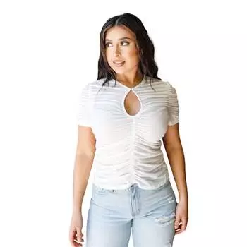 Топ из сетчатой ткани с короткими рукавами и вырезами FASHNZFAB, белый