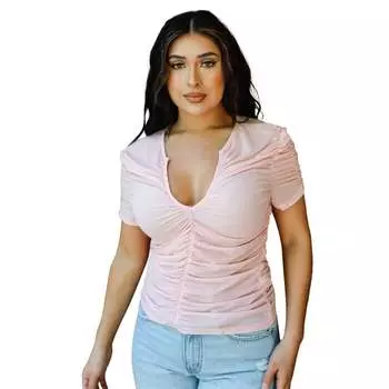 Топ из сетчатой ткани с короткими рукавами и вырезами FASHNZFAB, розовый