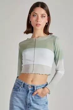 Топ из сетчатой ткани с открытыми длинными рукавами и эффектом омбре Pink Vanilla, зеленый