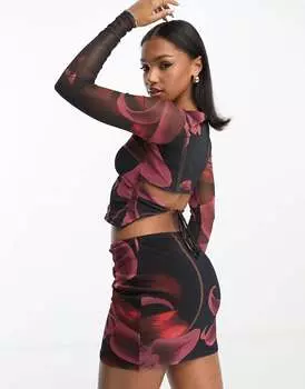 Топ из сетки с цветочным принтом и вырезом на спине ASOS