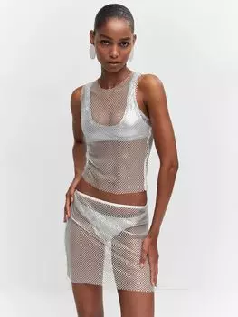 Топ из сетки с кристаллами Mango Jen, белый