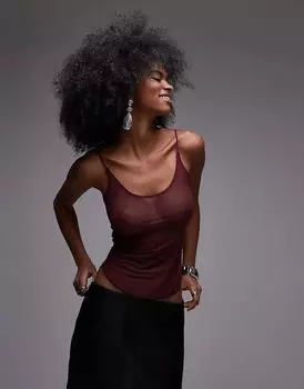 Топ из сетки с круглым вырезом в бордовом цвете ASOS DESIGN