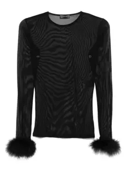 Топ из сетки с перьевыми манжетами Mugler, черный