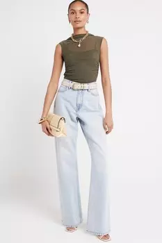 Топ из сетки с высоким воротом River Island, зеленый