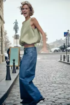 Топ из шарик-атласа ZARA, светло-зеленый