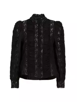 Топ из шелка и кружева Jacque Loveshackfancy, черный