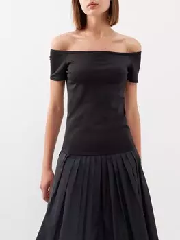 Топ из шелкового джерси с открытыми плечами Ralph Lauren, черный