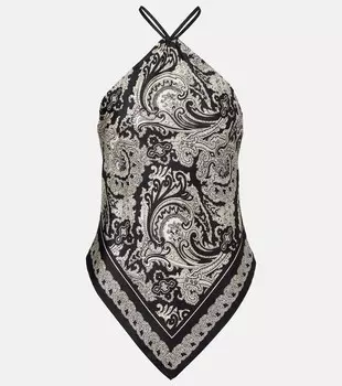 Топ из шелкового твила с принтом пейсли Audrey Nili Lotan, Black/Ivory Paisley Scarf