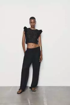 Топ из шениль с орушами ZARA, черный