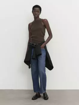 Топ из шерсти и кашемира в ребруску Massimo Dutti, темный хаки
