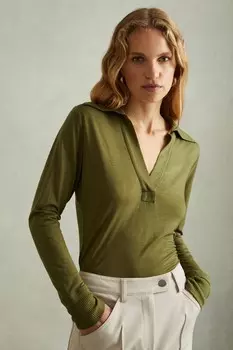 Топ из шерсти Nixi лиоцелл с открытым воротником Reiss, зеленый