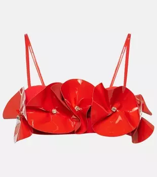 Топ из шерстяного крепа с цветочной аппликацией David Koma, красный