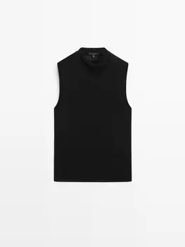 Топ из шерстяной смеси с воротником-стойкой Massimo Dutti, черный