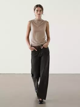 Топ из шерстяной смеси с воротником-стойкой Massimo Dutti, охра