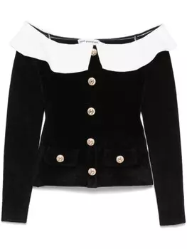 Топ из синели с открытыми плечами Self-Portrait, черный