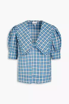 Топ из сирсакера в клетку GANNI, синий