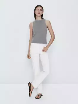Топ из смешанного хлопка и шелка в рубчик Massimo Dutti, серый