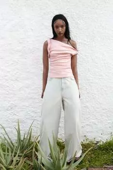 Топ из смешанного льна ZARA, розовый