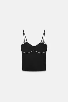 Топ из смешанного полиамида с отделкой и бантиками ZARA, черный
