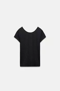 Топ из смешанного полиамида со стразами ZARA, черный