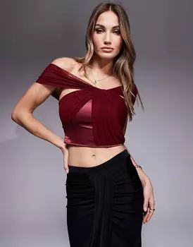 Топ из смеси сетки и атласа на одно плечо, цвет сливовый ASOS DESIGN