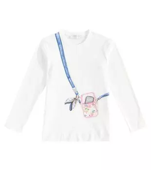 Топ из смесового хлопка с принтом Monnalisa, белый