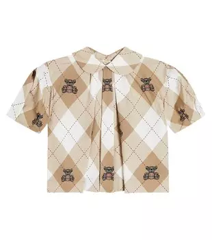 Топ из смесового хлопка с ромбами Burberry, бежевый